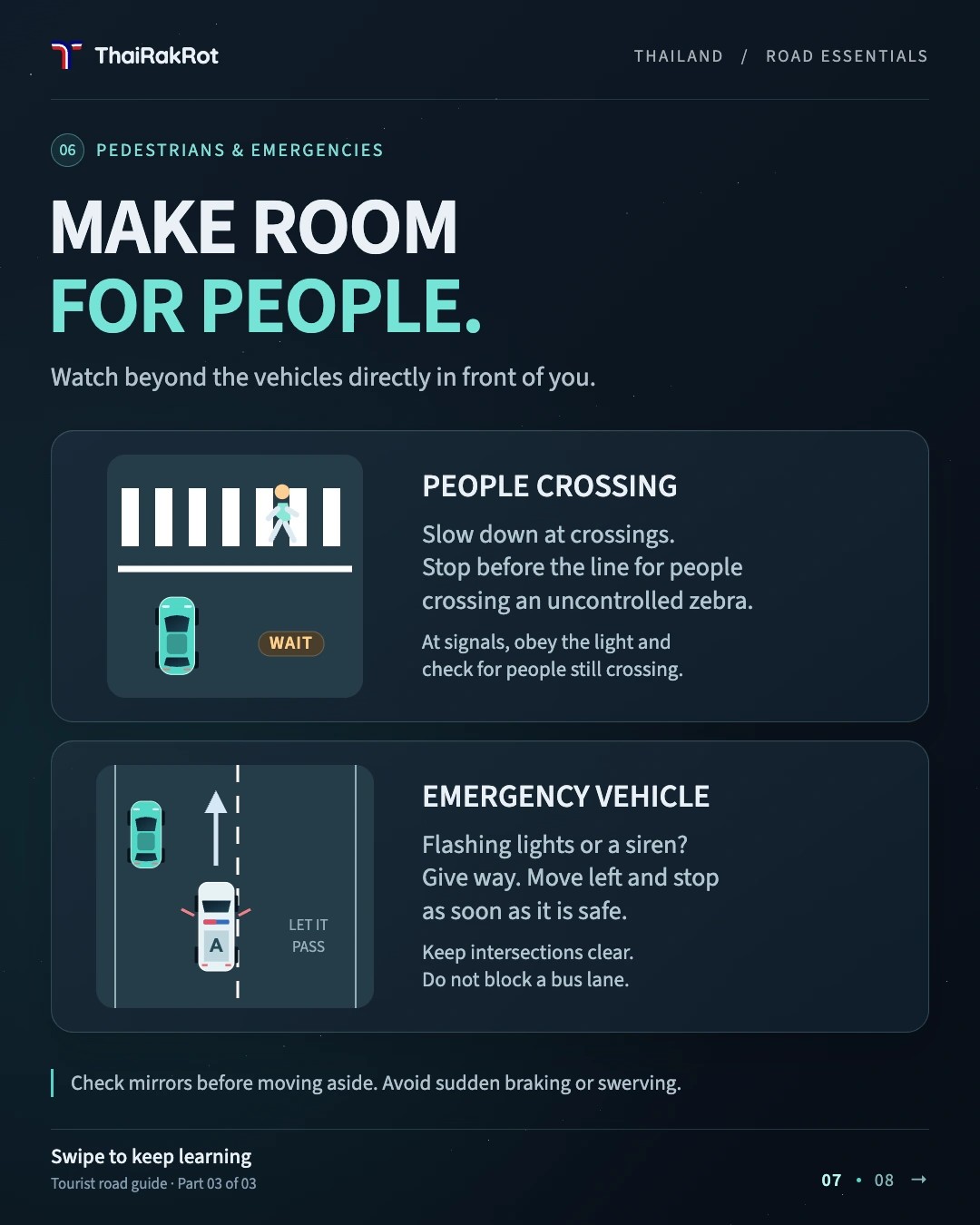 Illustrated road guide: Pedestrians and emergency vehicles