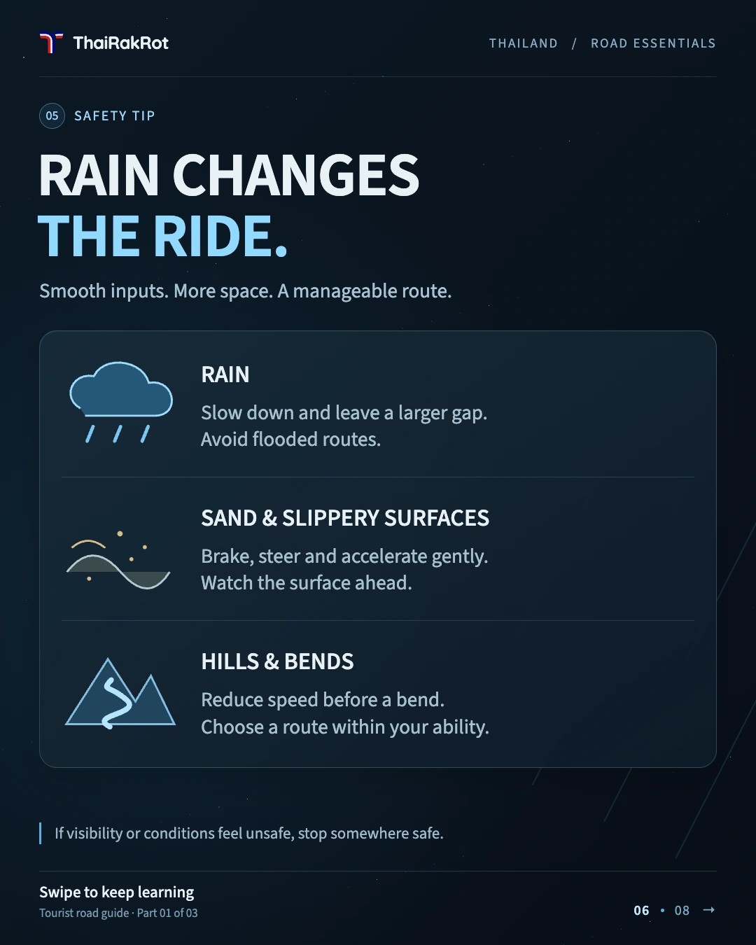 Illustrierter Verkehrsratgeber: Regen, Steigungen und Nässe